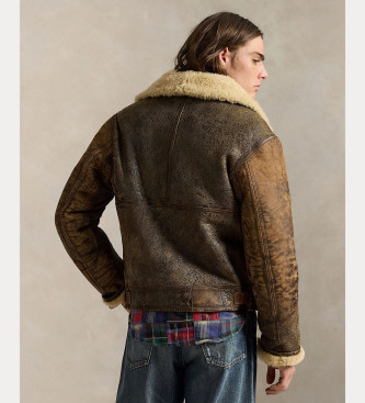 Polo Ralph Lauren Braune Bomberjacke aus Shearling-Leder