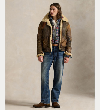 Polo Ralph Lauren Braune Bomberjacke aus Shearling-Leder