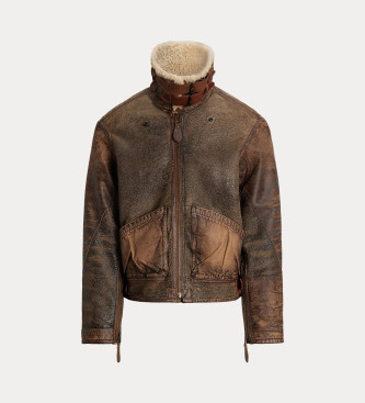 Polo Ralph Lauren Braune Bomberjacke aus Shearling-Leder