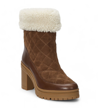 Lauren Ralph Lauren Botas de couro Coraline com pele de carneiro castanha