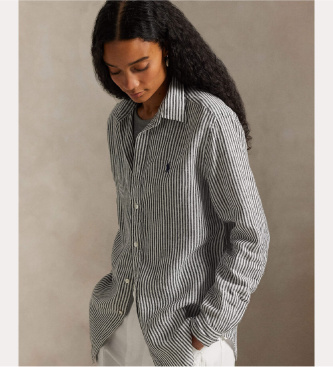 Polo Ralph Lauren Klassisk pasform stribet hørskjorte hvid, sort