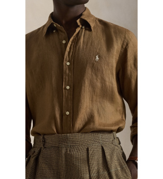 Polo Ralph Lauren Maßgeschneidertes braunes Leinenhemd