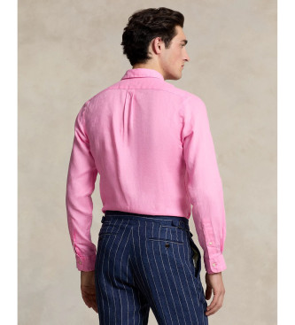 Polo Ralph Lauren Camisa de linho cor-de-rosa de ajuste personalizado