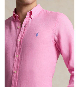 Polo Ralph Lauren Camisa de linho cor-de-rosa de ajuste personalizado