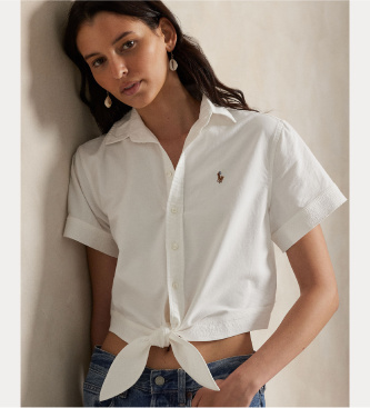 Polo Ralph Lauren Camisa de algodão Cotton Oxford com laço branco