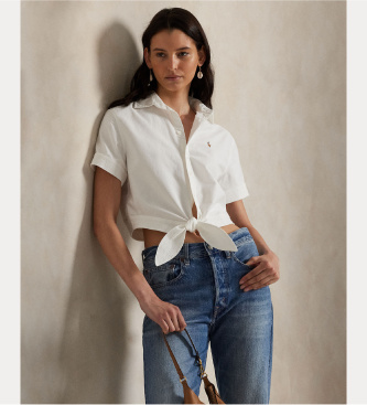 Polo Ralph Lauren Camisa de algodão Cotton Oxford com laço branco