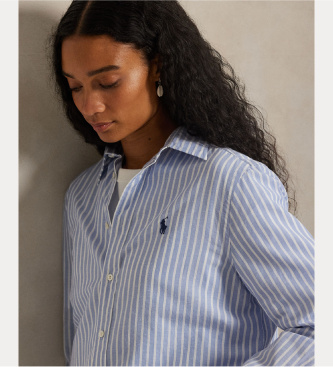 Polo Ralph Lauren Srajca iz bombaža in lanu Classic Fit modra