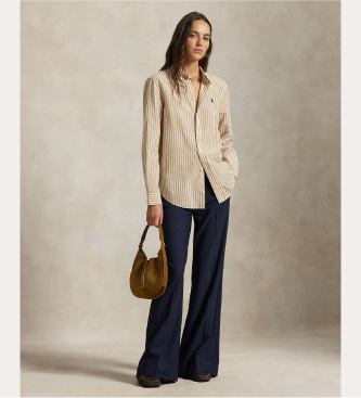 Polo Ralph Lauren Srajca iz bombaža in lanu Classic Fit rjava