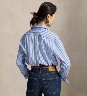 Polo Ralph Lauren Camisa de algodão às riscas de corte descontraído azul