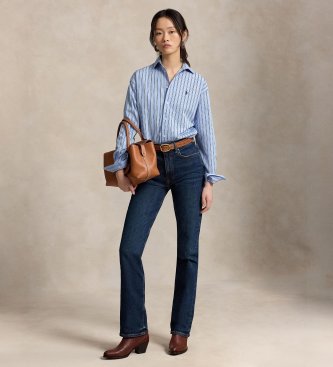 Polo Ralph Lauren Camisa de algodão às riscas de corte descontraído azul