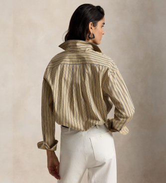 Polo Ralph Lauren Beige katoenen overhemd met strepen Relaxed Fit