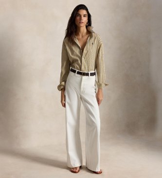 Polo Ralph Lauren Beige katoenen overhemd met strepen Relaxed Fit