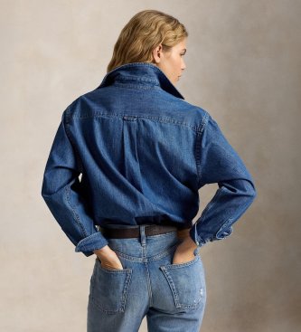 Polo Ralph Lauren Camisa de denim de algodão Big Fit azul