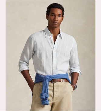 Polo Ralph Lauren Camicia di lino a righe Custom Fit blu