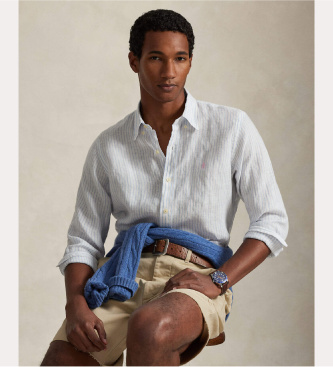 Polo Ralph Lauren Camicia di lino a righe Custom Fit blu