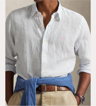 Polo Ralph Lauren Camicia di lino a righe Custom Fit blu