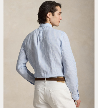 Polo Ralph Lauren Camisa de lino con rayas Custom Fit azul
