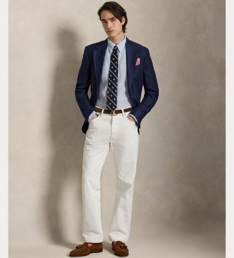 Polo Ralph Lauren Camisa de lino con rayas Custom Fit azul