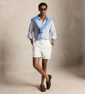 Polo Ralph Lauren Linnen overhemd met strepen Custom Fit blauw