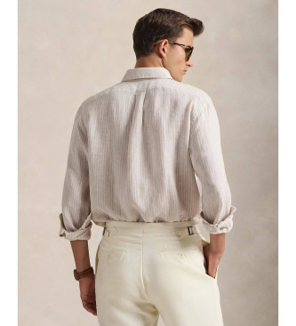 Polo Ralph Lauren Camisa de lino con rayas Custom Fit beige