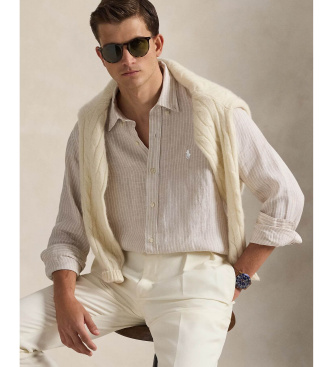 Polo Ralph Lauren Camisa de lino con rayas Custom Fit beige