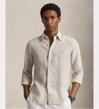 Polo Ralph Lauren Camicia in lino a righe Custom Fit beige