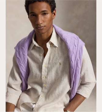 Polo Ralph Lauren Camicia in lino a righe Custom Fit beige