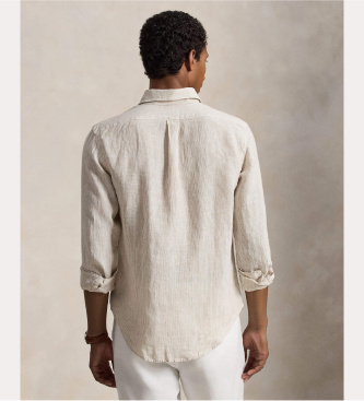 Polo Ralph Lauren Camicia in lino a righe Custom Fit beige