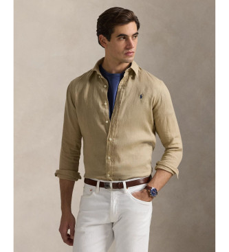 Polo Ralph Lauren Brun Custom Fit-skjorte i hr