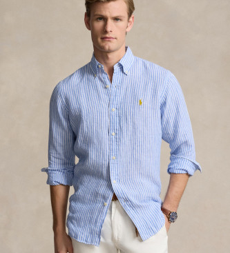 Polo Ralph Lauren Custom Fit Striped Linen Shirt Blue