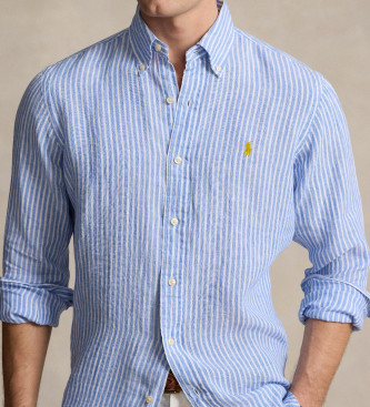 Polo Ralph Lauren Camisa de lino de rayas Custom Fit azul