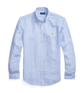 Polo Ralph Lauren Custom Fit Striped Linen Shirt Blue