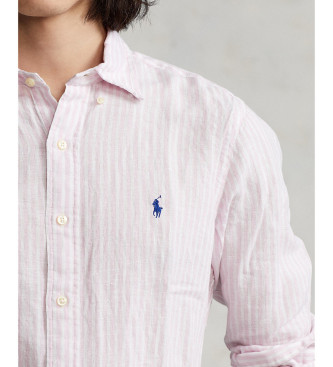 Polo Ralph Lauren Custom Fit Striped Linen Shirt Pink