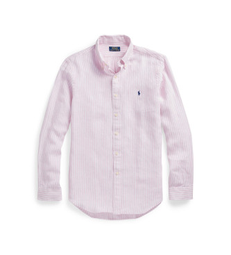 Polo Ralph Lauren Camisa de linho s riscas de ajuste personalizado Rosa