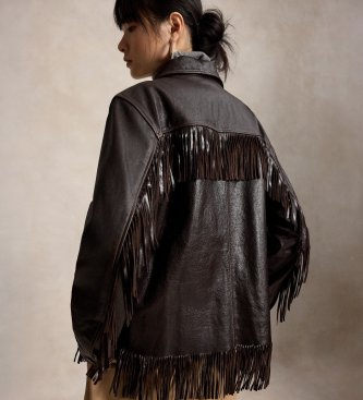 Polo Ralph Lauren Chemise en cuir avec bordure à franges marron
