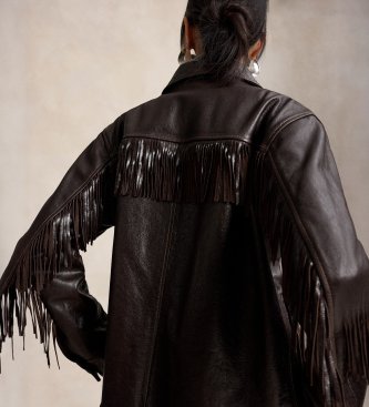 Polo Ralph Lauren Chemise en cuir avec bordure à franges marron