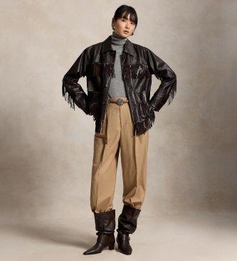 Polo Ralph Lauren Chemise en cuir avec bordure à franges marron