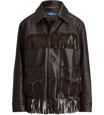 Polo Ralph Lauren Chemise en cuir avec bordure à franges marron