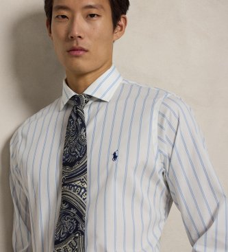 Polo Ralph Lauren Camisa de popelina Custom Fit com riscas branco, azul