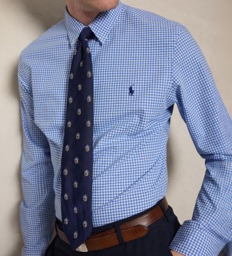 Polo Ralph Lauren Camisa slim fit azul em popelina elástica