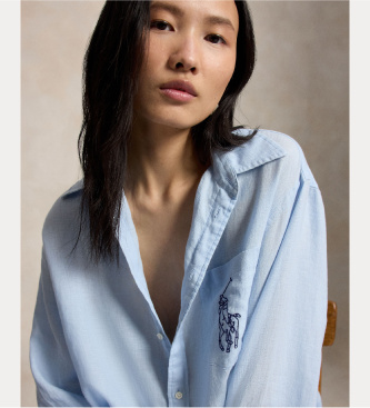 Polo Ralph Lauren Oversized Leinenhemd mit blauem Big Pony