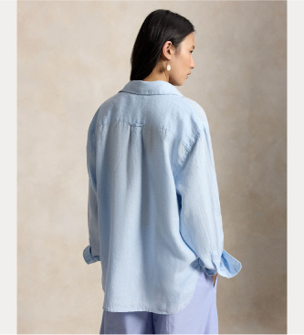 Polo Ralph Lauren Oversized Leinenhemd mit blauem Big Pony