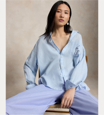 Polo Ralph Lauren Oversized Leinenhemd mit blauem Big Pony