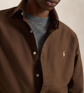 Polo Ralph Lauren Camicia oxford tinta Custom Fit marrone