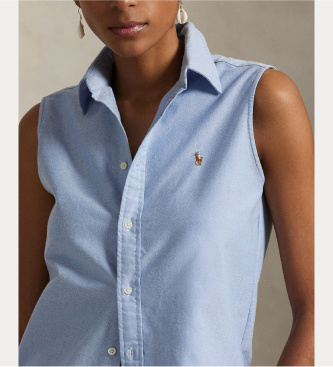 Polo Ralph Lauren Niebieska koszulka Oxford bez rękawów