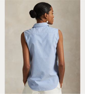 Polo Ralph Lauren Niebieska koszulka Oxford bez rękawów