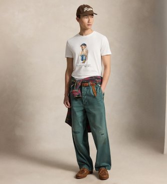 Polo Ralph Lauren White Custom Slim Fit Polo Bear Polo Shirt