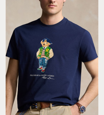 Polo Ralph Lauren T-shirt in maglia blu scuro dal taglio classico Polo Bear