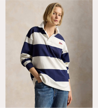 Polo Ralph Lauren Rugby-Shirt in Big Fit aus Strick in Marineblau, Weiß