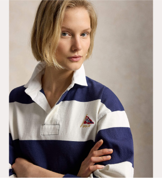 Polo Ralph Lauren Rugby-Shirt in Big Fit aus Strick in Marineblau, Weiß